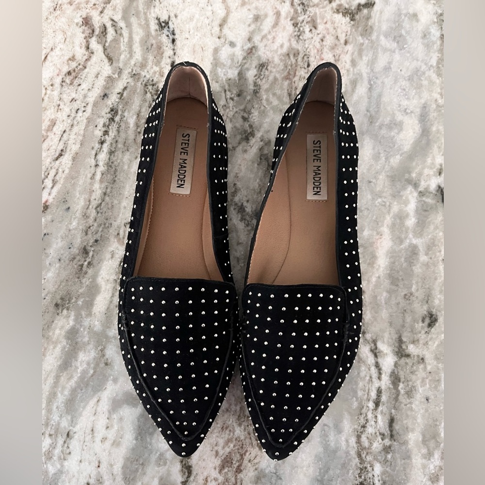 Steve Madden Black Studded Flats 9.5